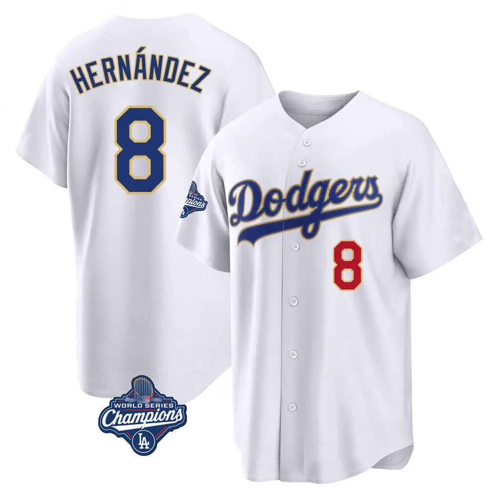 Pouc LA.Dodgers #8 Enrique Hern?¡ì?¨¦ndez Player Gold White World Series Meet 2026 Collection Stadium Limited Stitched Jerseys