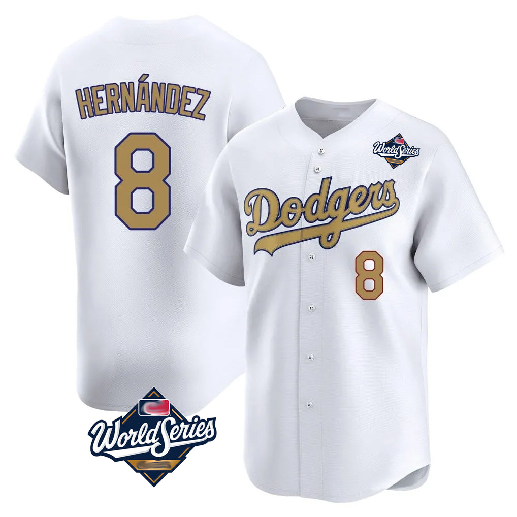 Pouc LA.Dodgers #8 Enrique Hern?¡ì?¨¦ndez Player Gold World Series Collection Limited Home Stitched Jerseys