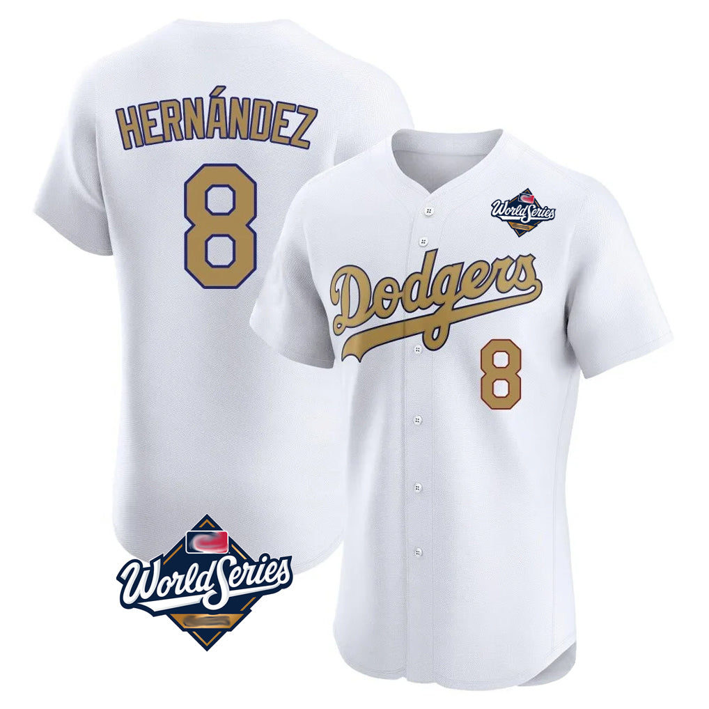 Pouc LA.Dodgers #8 Enrique Hern?¡ì?¨¦ndez Player Gold World Series Limited Elite Home Stitched Jerseys