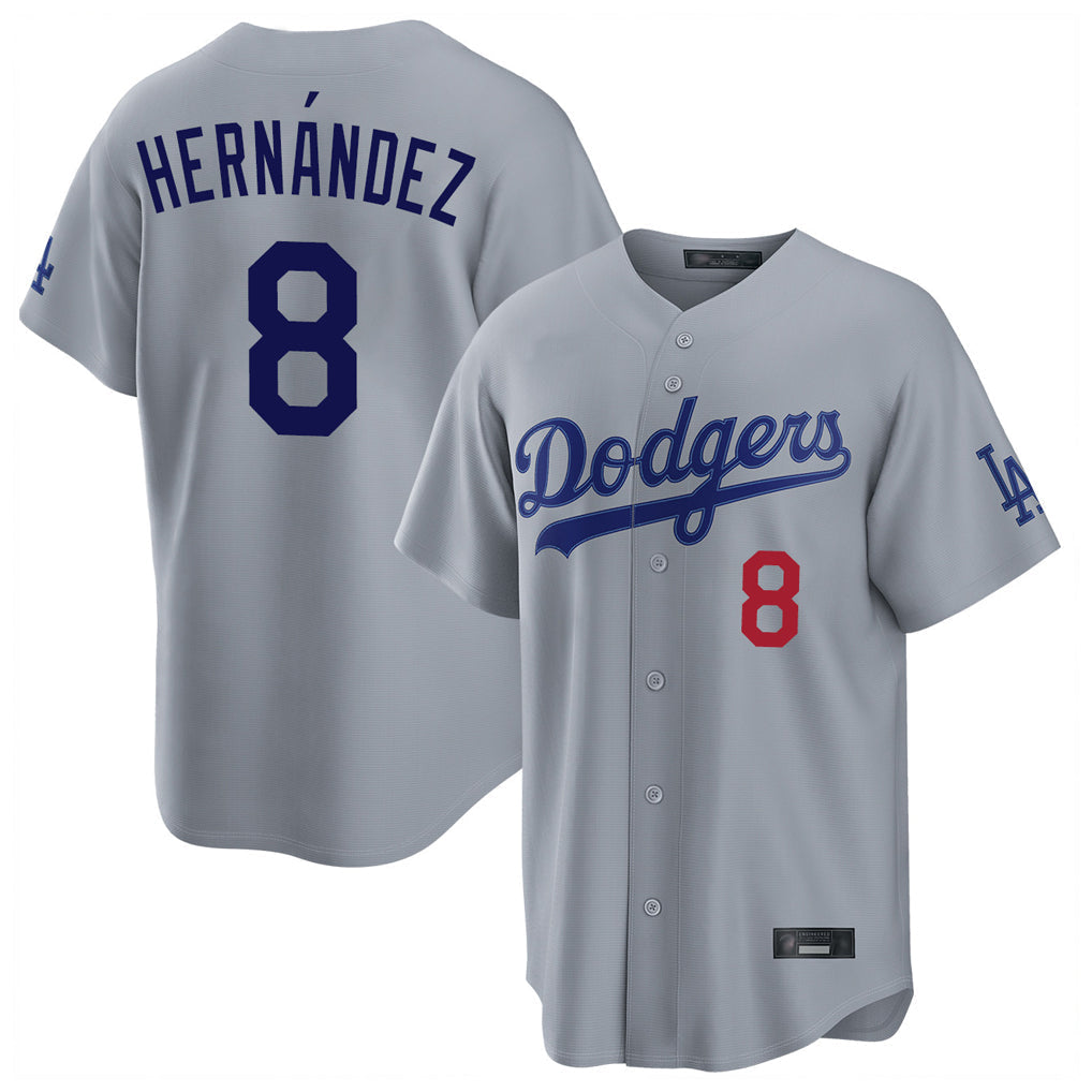 Pouc LA.Dodgers #8 Enrique Hern?¡ì?¨¦ndez Player Gray Game Home Stitched Jerseys