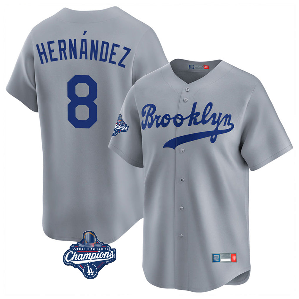 Pouc LA.Dodgers #8 Enrique Hern?¡ì?¨¦ndez Player Gray World Series Meet Game Limited Home Stitched Jerseys