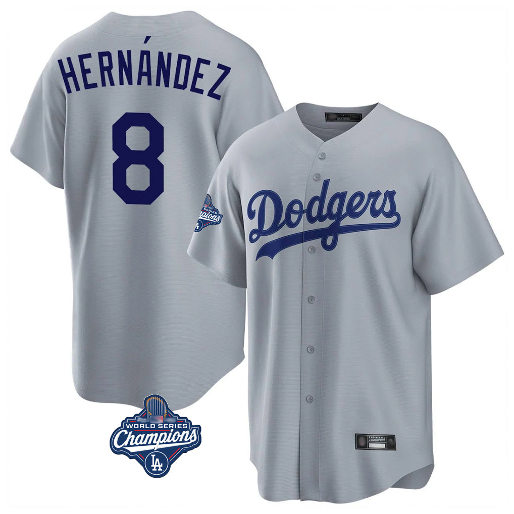 Pouc LA.Dodgers #8 Enrique Hern?¡ì?¨¦ndez Player Gray World Series Meet Game Stitched Jerseys