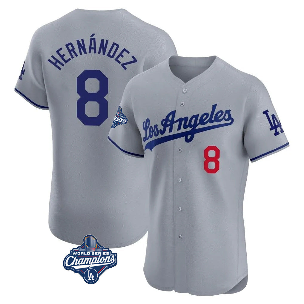 Pouc LA.Dodgers #8 Enrique Hern?¡ì?¨¦ndez Player Gray World Series Meet Limited Elite Home Stitched Jerseys