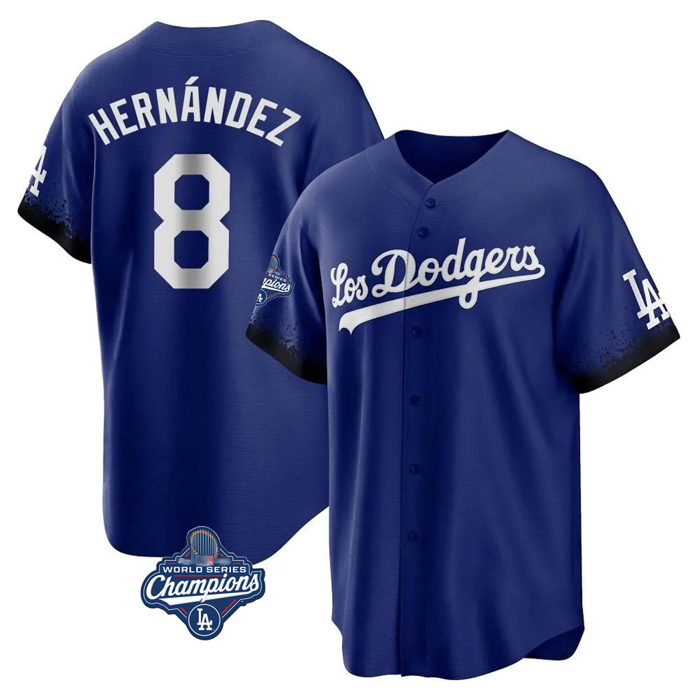 Pouc LA.Dodgers #8 Enrique Hern?¡ì?¨¦ndez Player Royal World Series Meet City Connect Home Game Stitched Jerseys