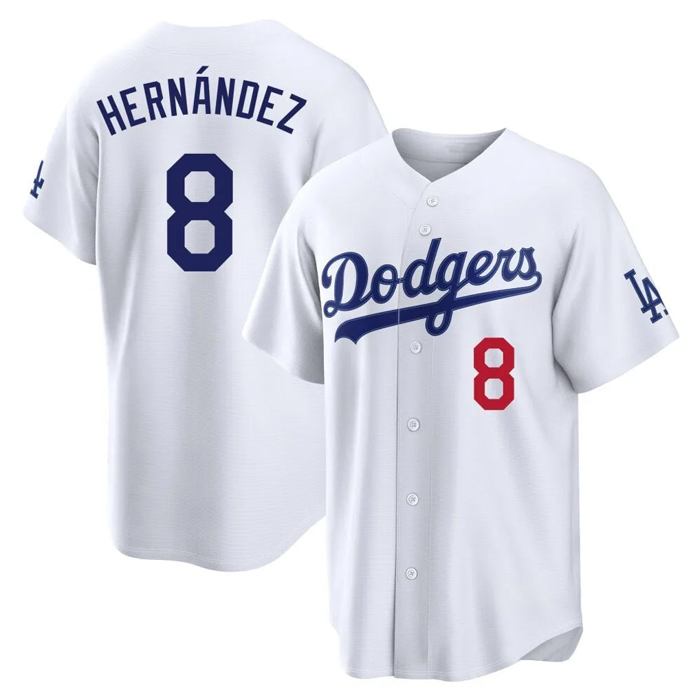 Pouc LA.Dodgers #8 Enrique Hern?¡ì?¨¦ndez Player White Home Game Stitched Jerseys