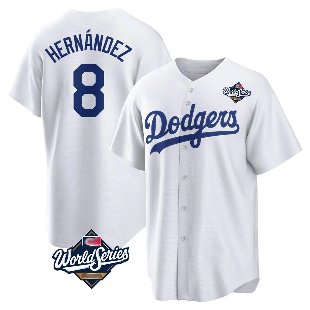 Pouc LA.Dodgers #8 Enrique Hern?¡ì?¨¦ndez Player White World Series Game Home Stitched Jerseys