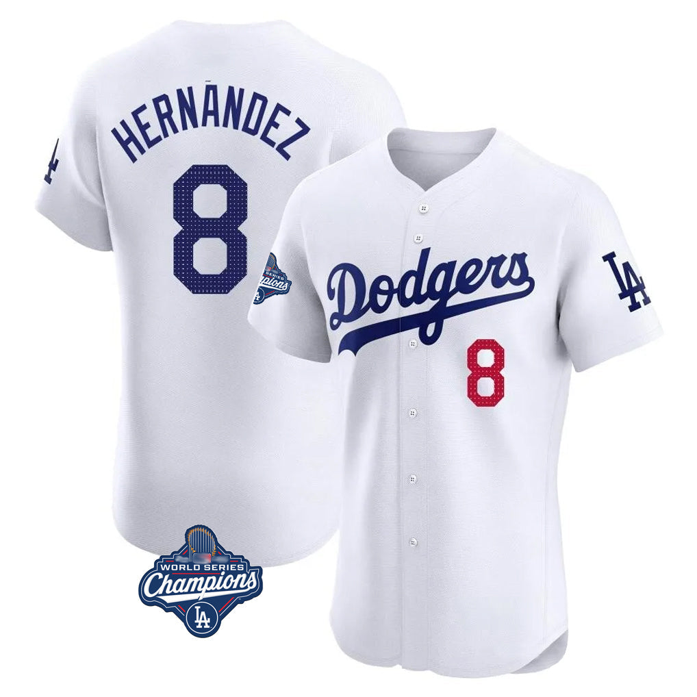 Pouc LA.Dodgers #8 Enrique Hern?¡ì?¨¦ndez Player White World Series Meet Limited Elite Home Stitched Jerseys