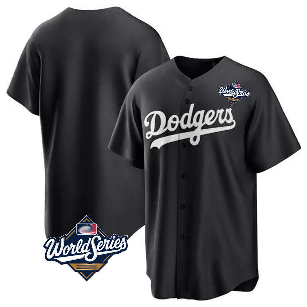 Pouc LA.Dodgers Blank Player Black Pitch Fashion World Series T-shirt Stitched Jerseys
