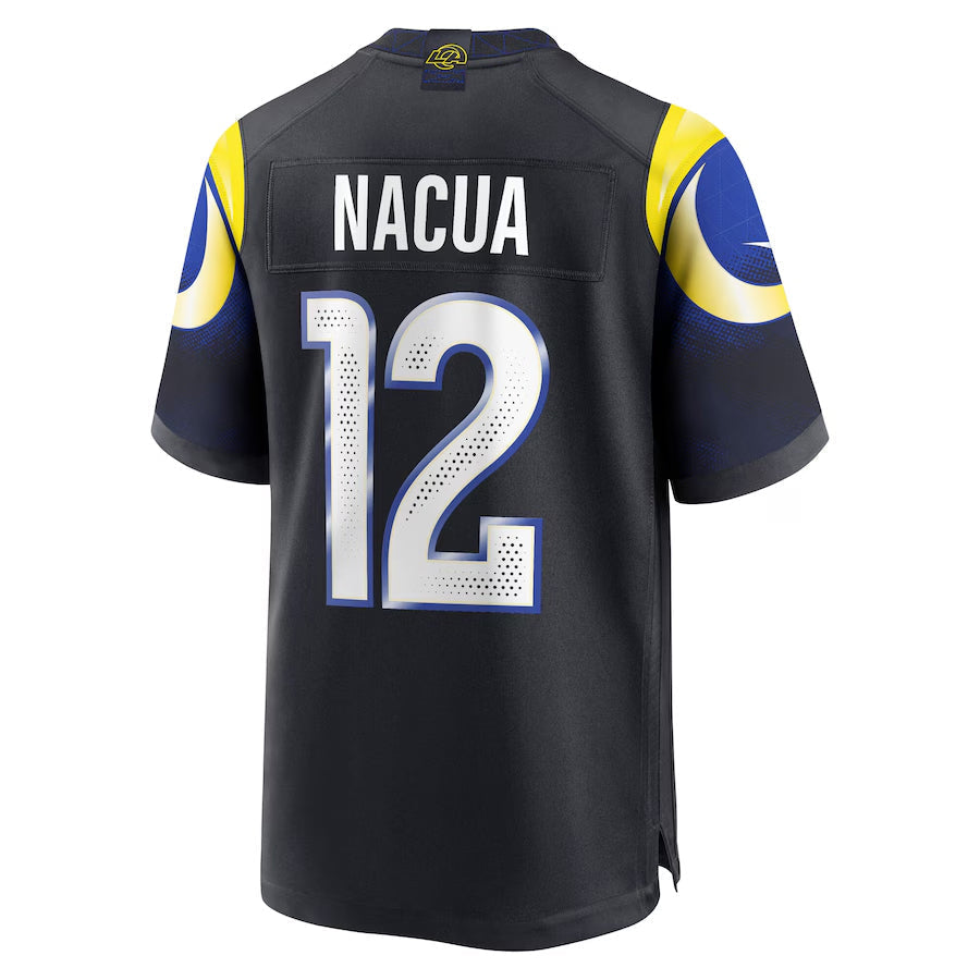 Pouc LA.Rams #12 Puka Nacua Player Midnight Blue Rivalries Collection Game Stitched Jersey
