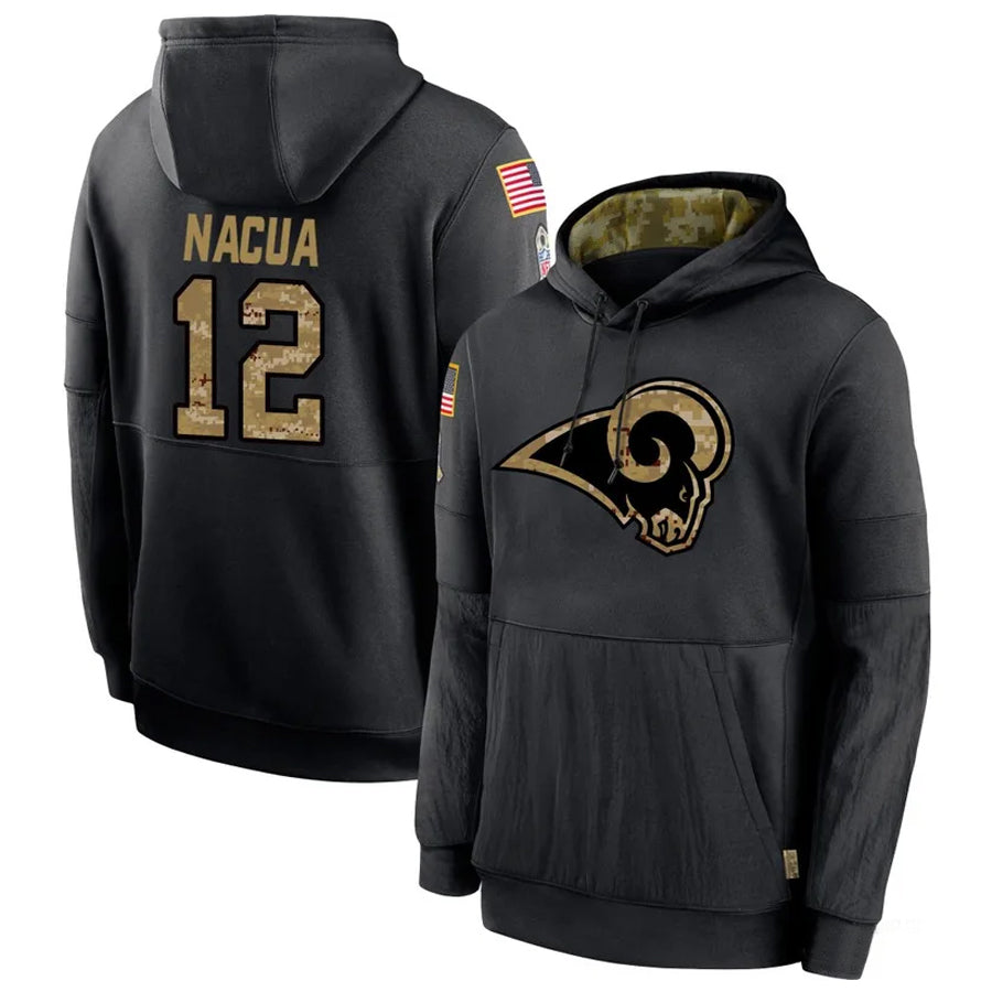 Pouc LA.Rams #12 Puka Nacua Player Salute to Service Black Hoodies Stitched Jerseys