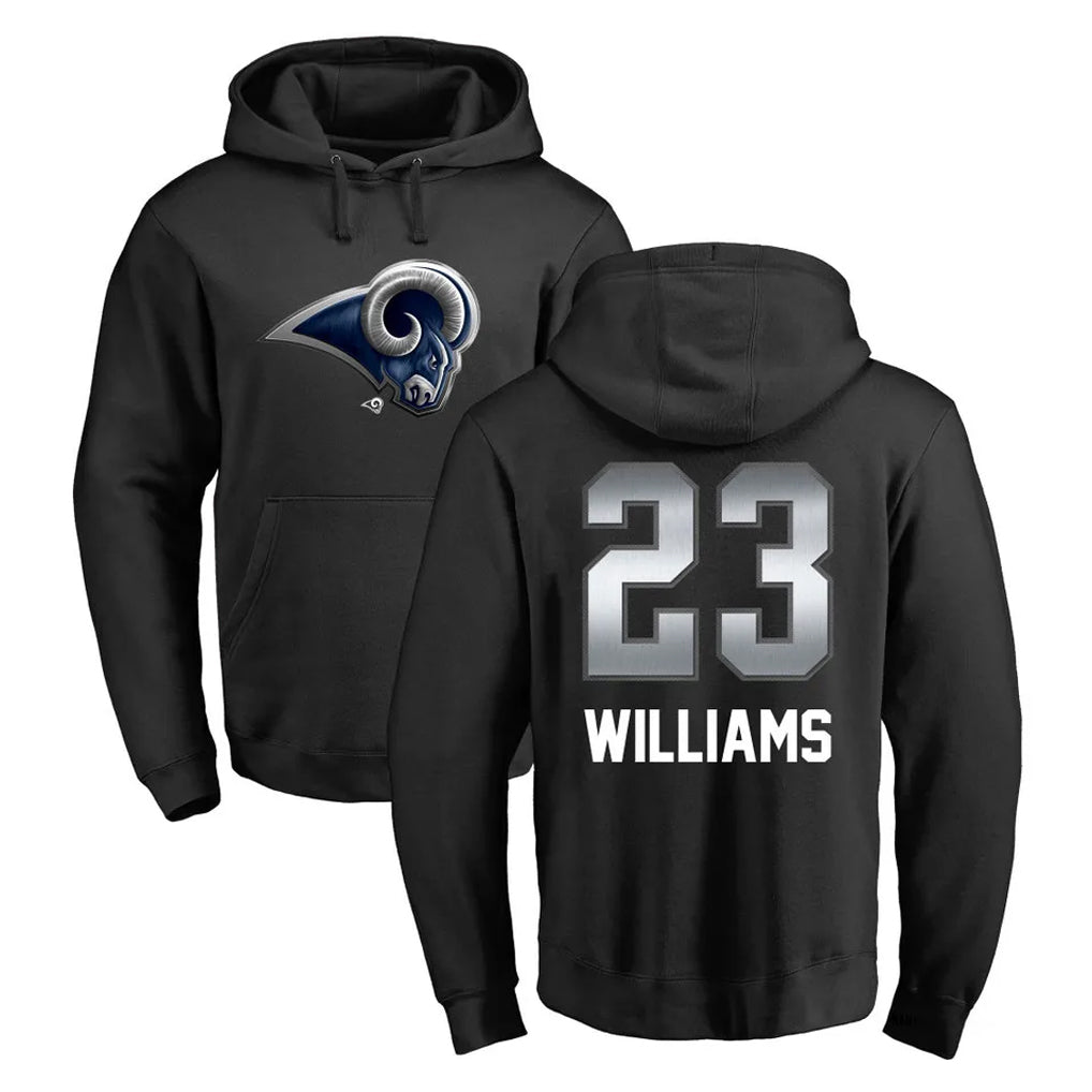 Pouc LA.Rams #23 Kyren Williams Player Black Pullover Hoodie Limited Game Stitched Jerseys
