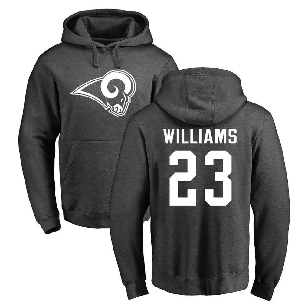 Pouc LA.Rams #23 Kyren Williams Player Gray Pullover Hoodie Limited Game Stitched Jerseys