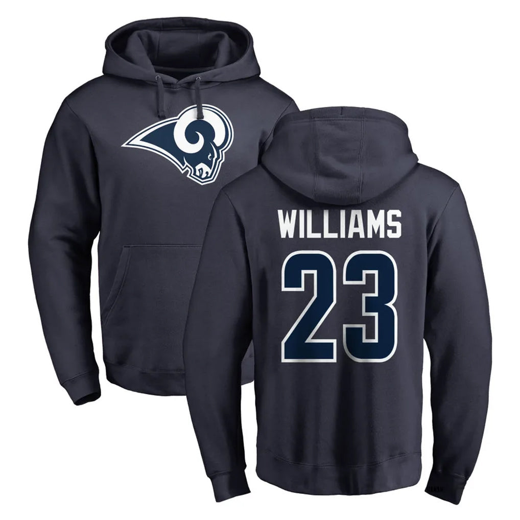 Pouc LA.Rams #23 Kyren Williams Player Navy Pullover Hoodie Limited Game Stitched Jerseys