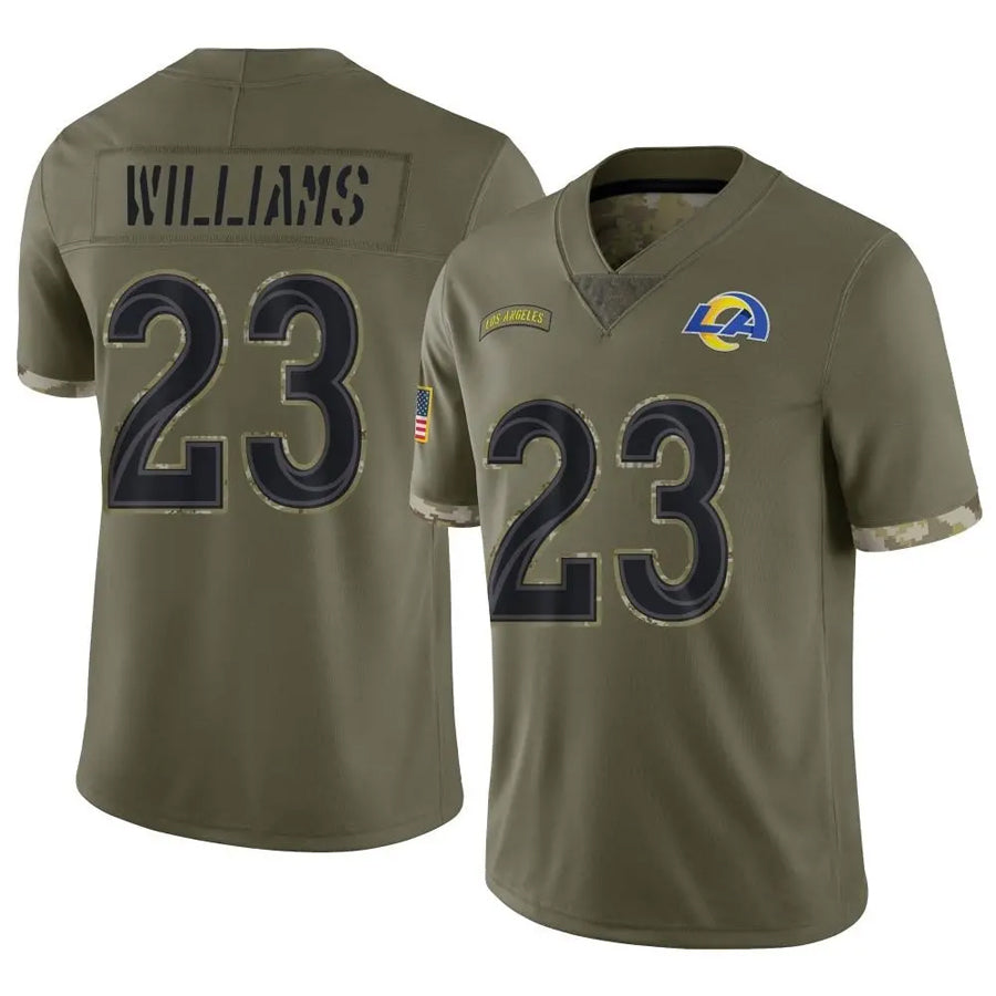 Pouc LA.Rams #23 Kyren Williams Player Salute To Service Olive Stitched Jerseys