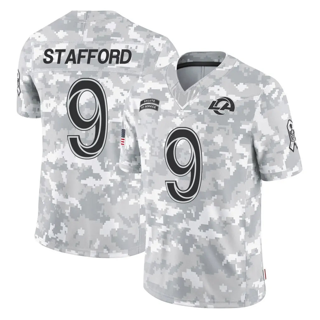 Pouc LA.Rams #9 Matthew Stafford Player Arctic Camo Salute To Service Limited Game Stitched Jerseys