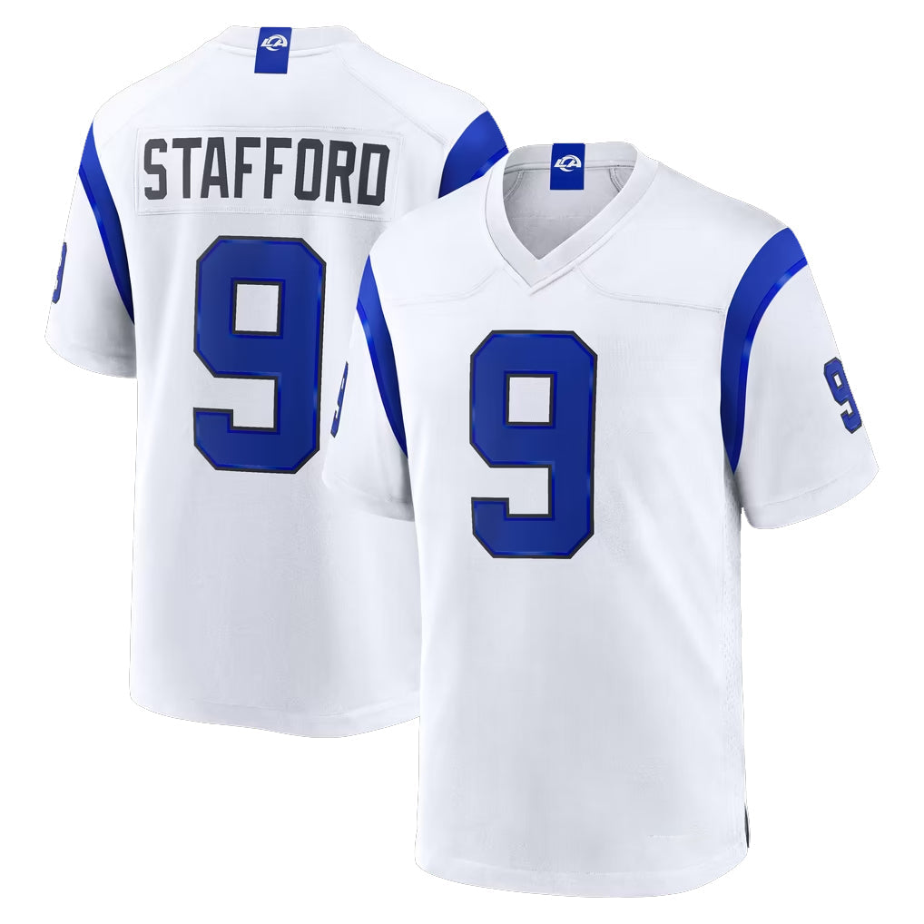 Pouc LA.Rams #9 Matthew Stafford Player Fearsome White Home Game Stitched Jerseys