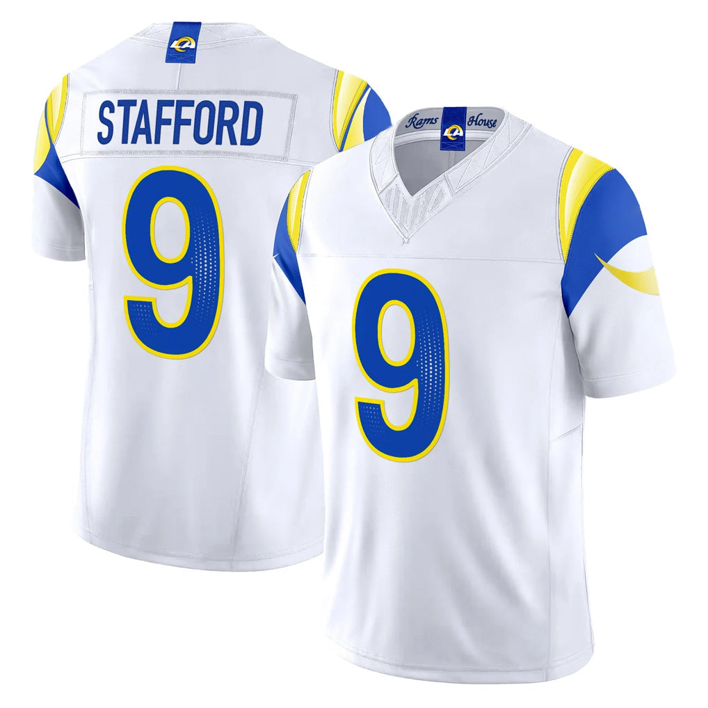 Pouc LA.Rams #9 Matthew Stafford Player White Rivalries Vapor Limited Home Game Stitched Jerseys