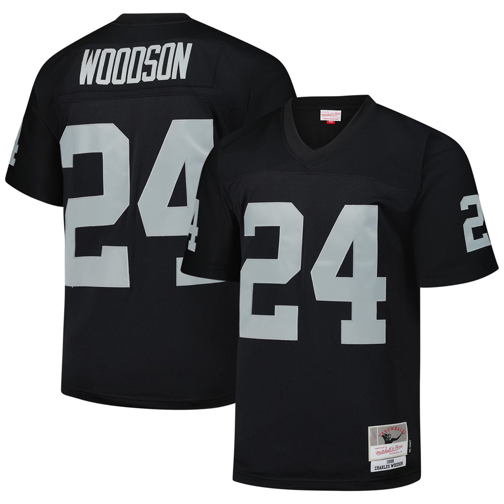 Pouc LV.Raiders #24 Charles Woodson Player Mitchell & Ness Black Legacy Replica Stitched Jerseys