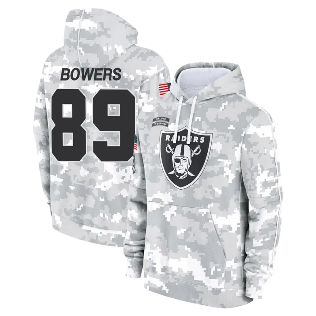 Pouc LV.Raiders #89 Brock Bowers Player Arctic Camo Salute to Service Hoodies Stitched Jerseys
