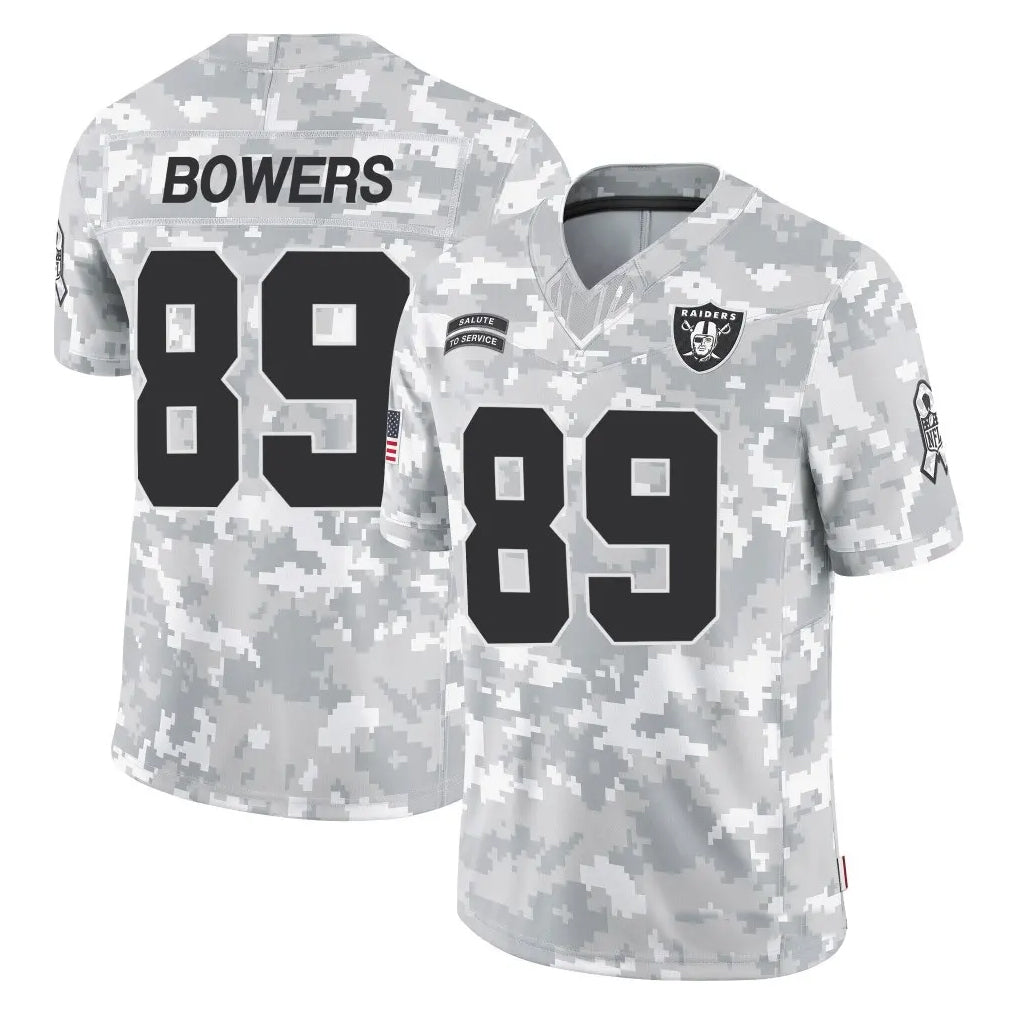 Pouc LV.Raiders #89 Brock Bowers Player Arctic Camo Salute to Service Limited  Stitched Jerseys