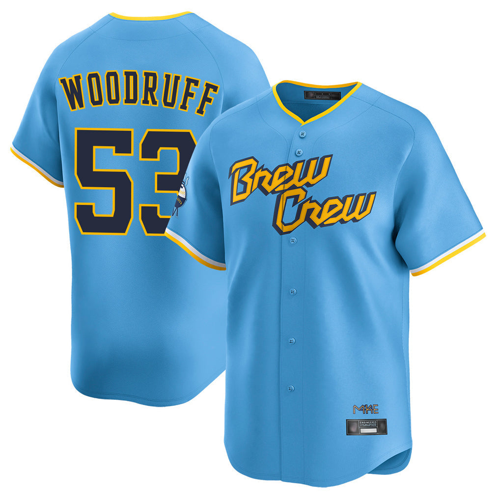 Pouc M.Brewers #53 Brandon Woodruff Player Light Blue City Connect Home Limited Stitched Jerseys