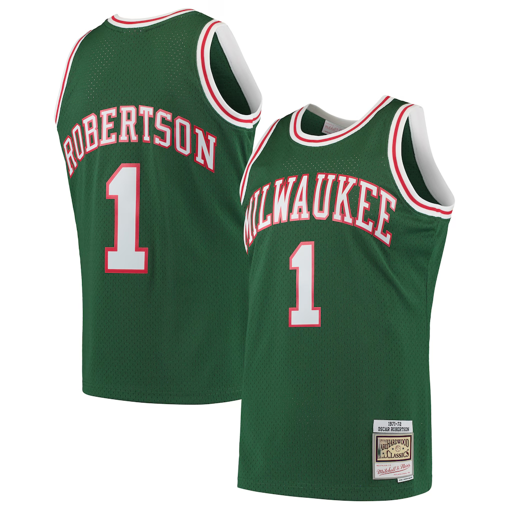 Pouc M.Bucks #1 Oscar Robertson Mitchell & Ness Green 197172 Hardwood Classics Swingman Jerseys