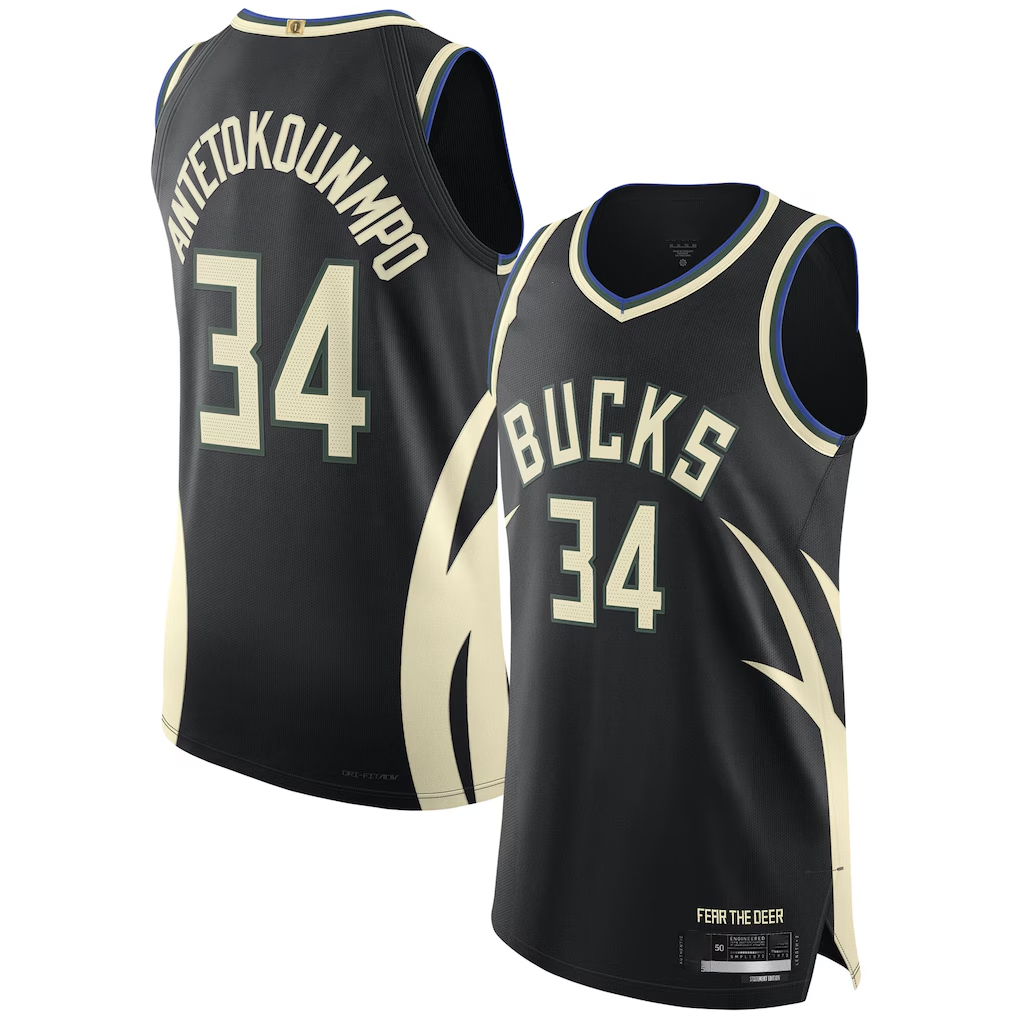 Pouc M.Bucks #34 Giannis Antetokounmpo Black Authentic Player Jerseys - Statement Edition