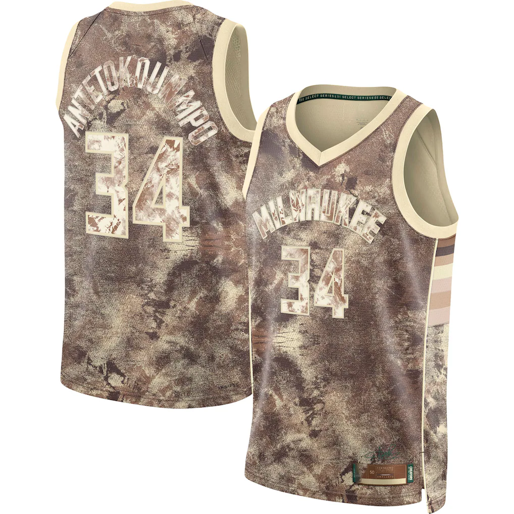 Pouc M.Bucks #34 Giannis Antetokounmpo Brown Select Series Swingman Jerseys