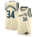 Pouc M.Bucks #34 Giannis Antetokounmpo Cream 2025-26 Swingman Jerseys - City Edition