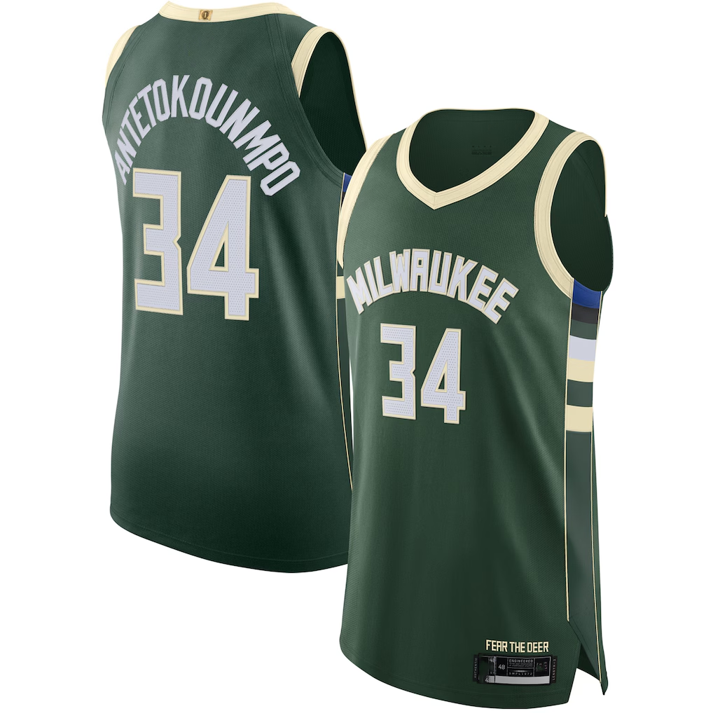 Pouc M.Bucks #34 Giannis Antetokounmpo Hunter Green Authentic Jerseys - Icon Edition
