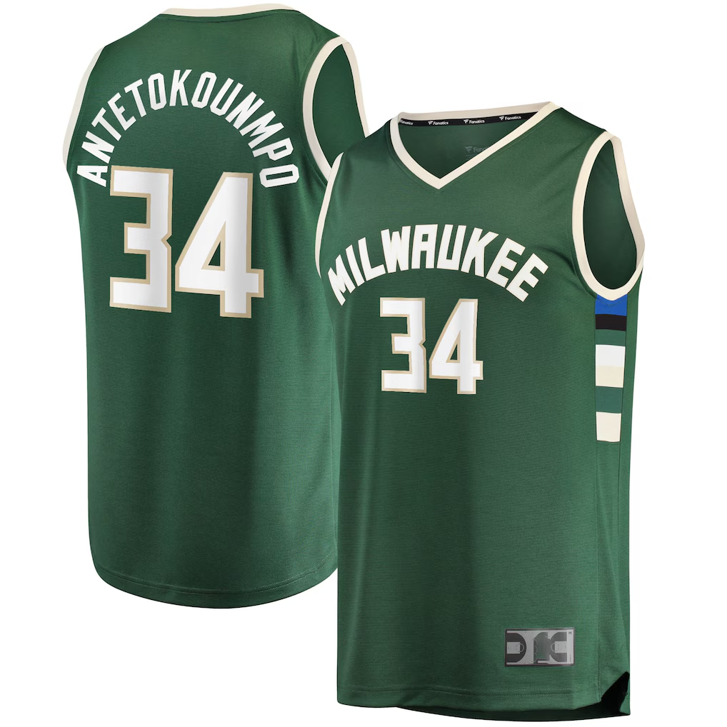 Pouc M.Bucks #34 Giannis Antetokounmpo Hunter Green Big & Tall Fast Break Player Jerseys - Icon Edition