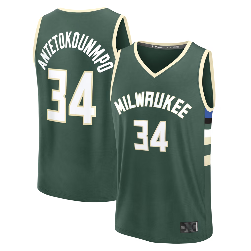 Pouc M.Bucks #34 Giannis Antetokounmpo Hunter Green Fast Break Replica Player Jerseys - Icon Edition