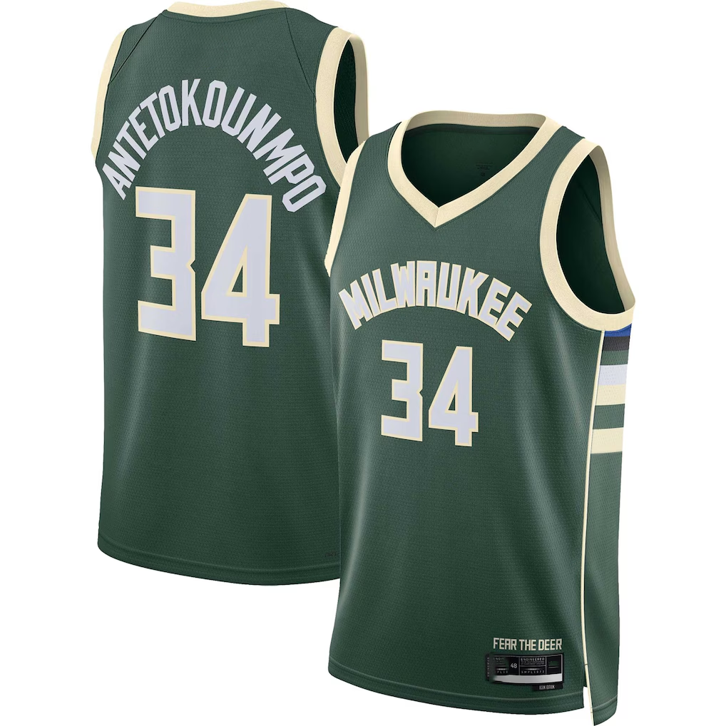 Pouc M.Bucks #34 Giannis Antetokounmpo Hunter Green Swingman Jerseys - Icon Edition