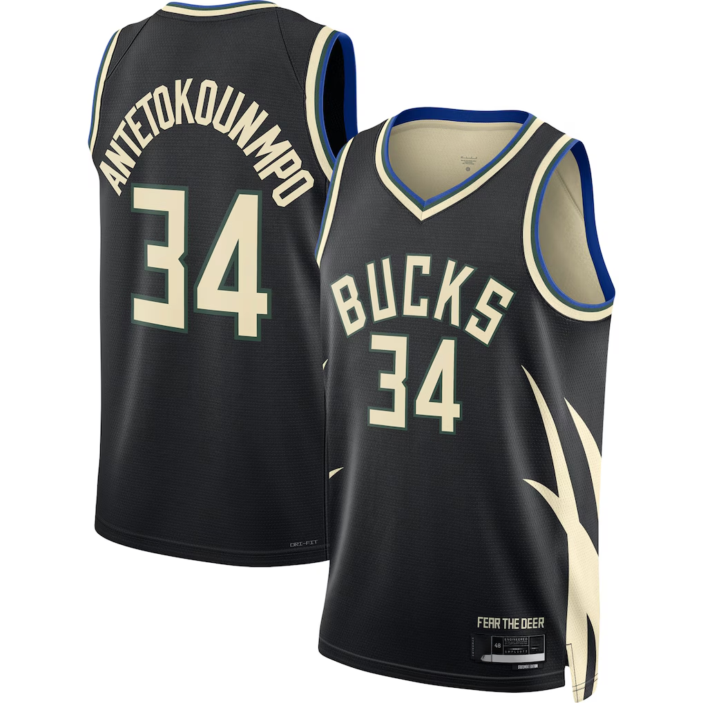 Pouc M.Bucks #34 Giannis Antetokounmpo Jordan Brand Black Swingman Jerseys - Statement Edition