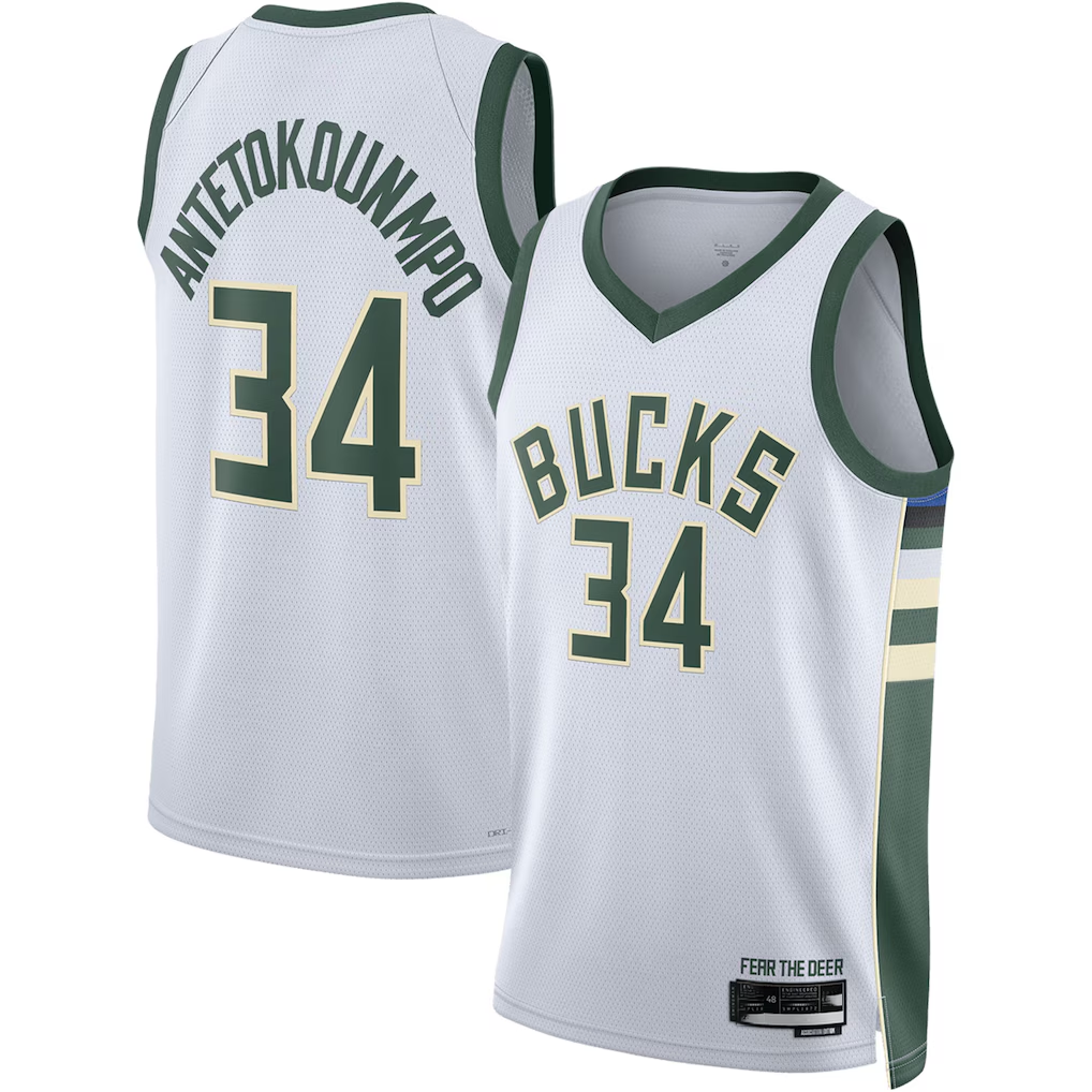 Pouc M.Bucks #34 Giannis Antetokounmpo White Swingman Jerseys - Association Edition