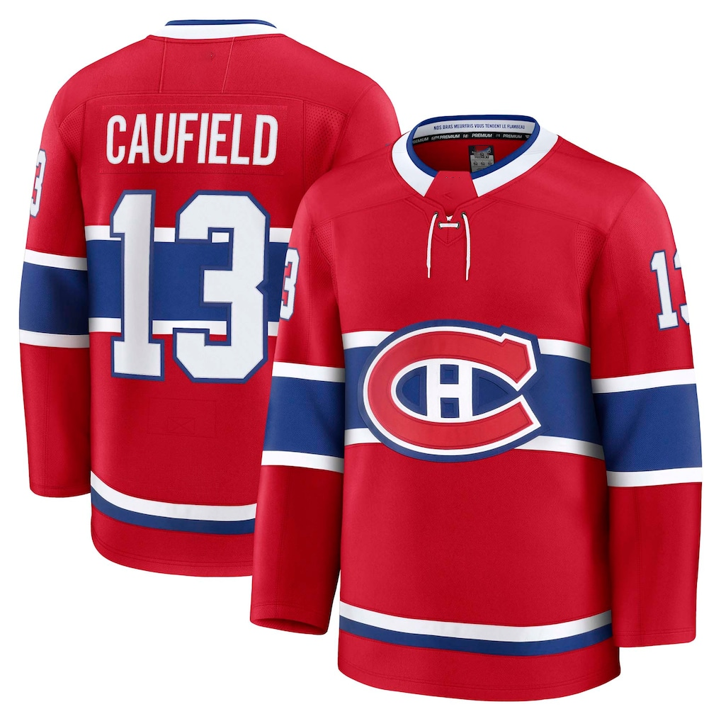Pouc M.Canadiens #13 Cole Caufield Red Home Premium Jerseys