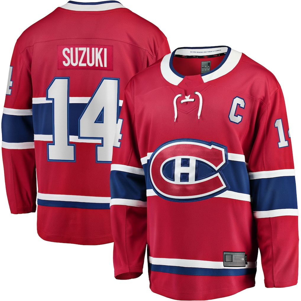 Pouc M.Canadiens #14 Nick Suzuki Red Home Captain Patch Breakaway Player Jerseys