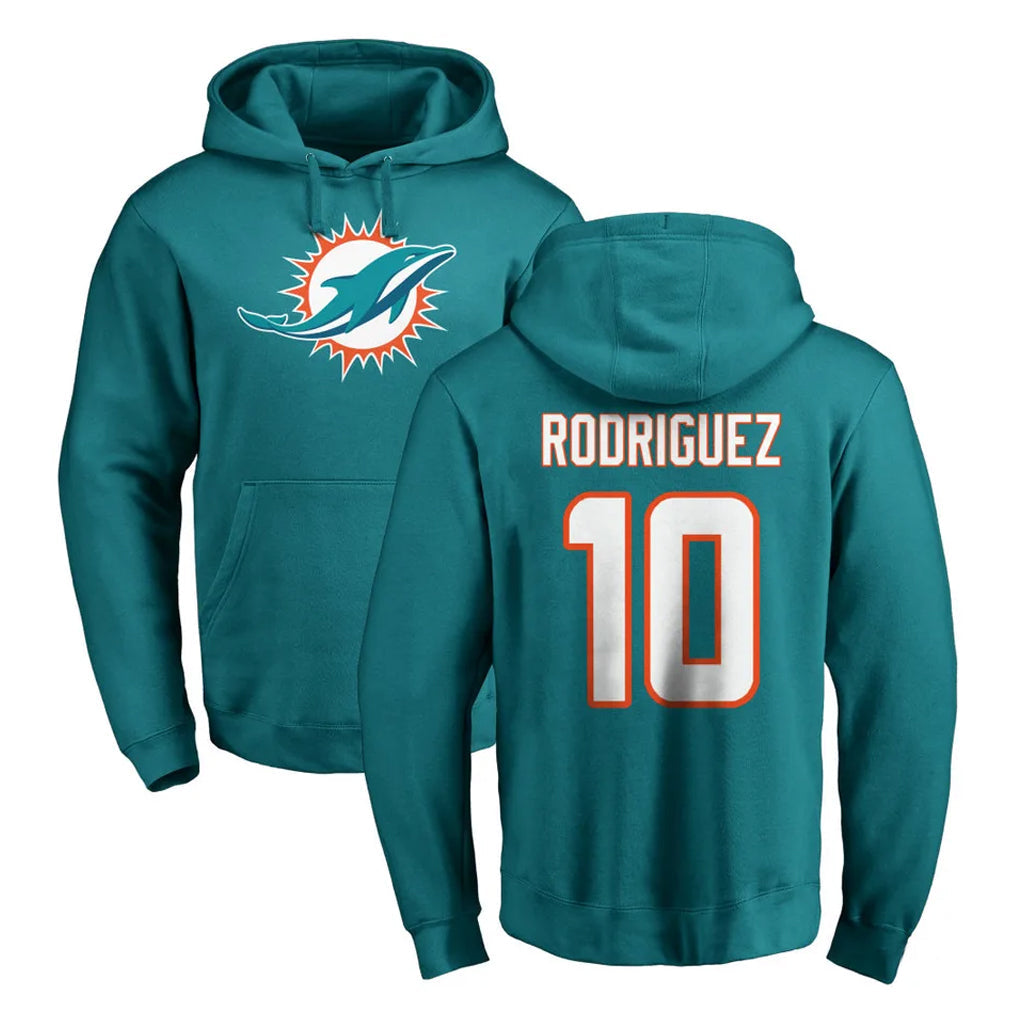 Pouc M.Dolphins #10 Jacob Rodriguez Player Aqua LOGO Pullover Hoodies Limited Stitched Jerseys
