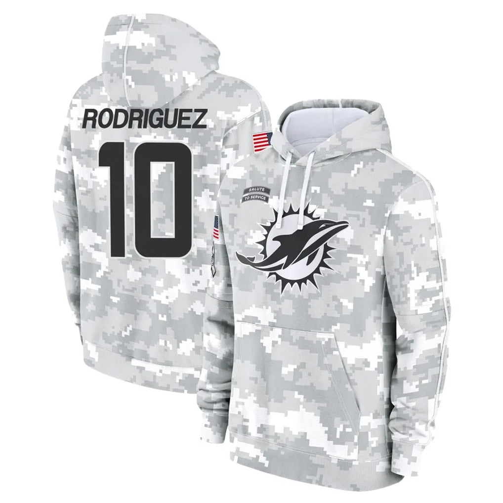 Pouc M.Dolphins #10 Jacob Rodriguez Player Arctic Camo Salute to Service Hoodies Limited Game Stitched Jerseys