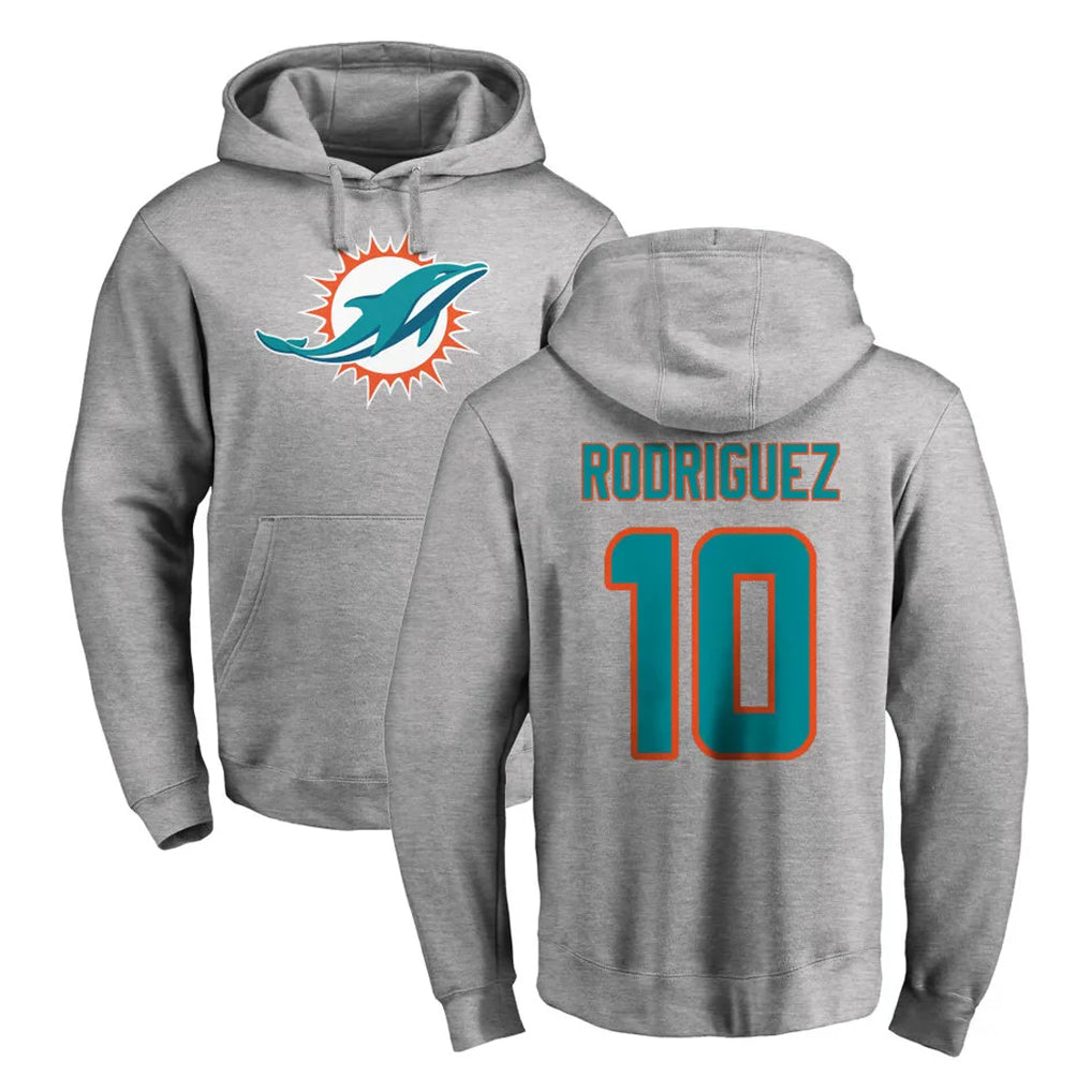 Pouc M.Dolphins #10 Jacob Rodriguez Player Gray LOGO Pullover Hoodies Limited Stitched Jerseys