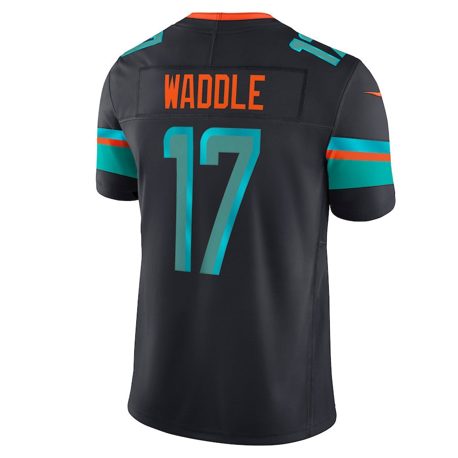 Pouc M.Dolphins #17 Jaylen Waddle Player Blue Rivalries Collection Vapor Limited Stitched Jersey