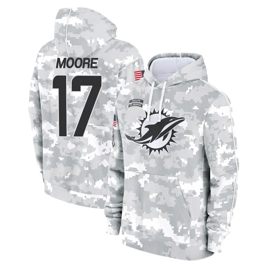 Pouc M.Dolphins #17 Trey Moore Player Arctic Camo Salute to Service Hoodies Limited Game Stitched Jerseys