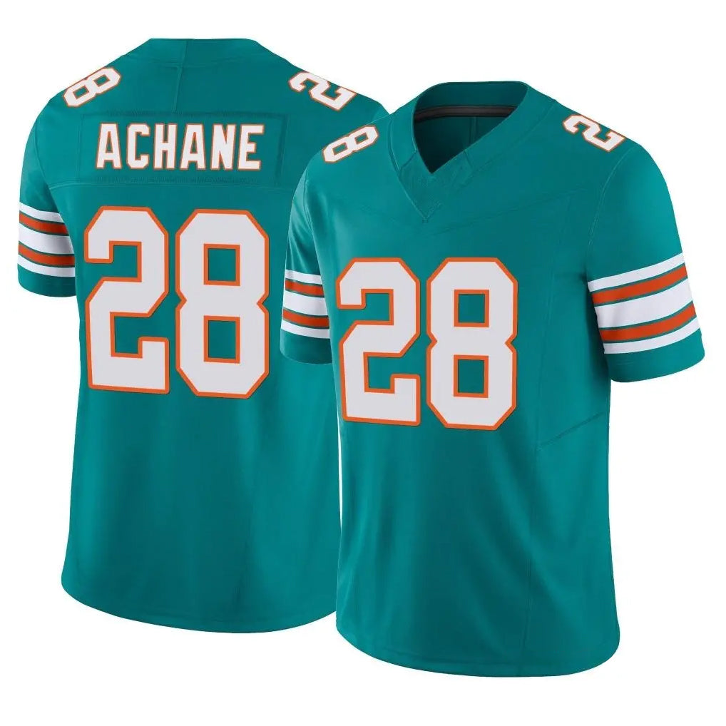 Pouc M.Dolphins #28 De'Von Achane Player Aqua Limited Alternate Vapor F.U.S.E. Home Game Stitched Jerseys