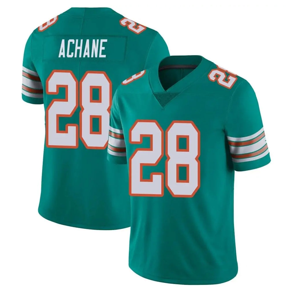 Pouc M.Dolphins #28 De'Von Achane Player Aqua Limited Alternate Vapor Untouchable Home Game Stitched Jerseys