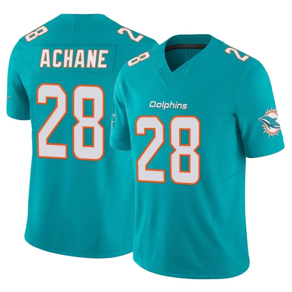 Pouc M.Dolphins #28 De'Von Achane Player Aqua Limited Vapor F.U.S.E. Home Game Stitched Jerseys