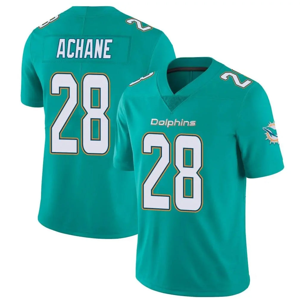 Pouc M.Dolphins #28 De'Von Achane Player Aqua Limited Vapor Untouchable Home Game Stitched Jerseys