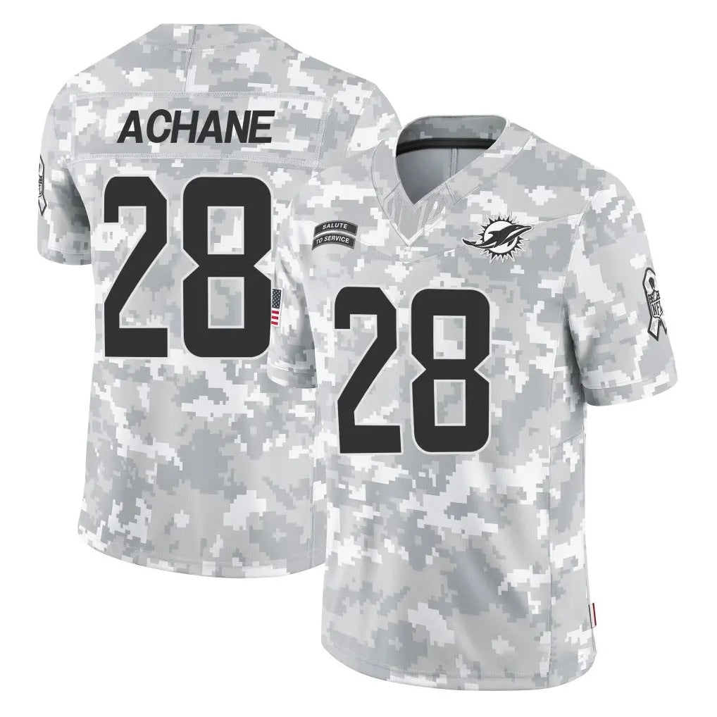 Pouc M.Dolphins #28 De'Von Achane Player Arctic Camo Salute To Service Limited Game Stitched Jerseys