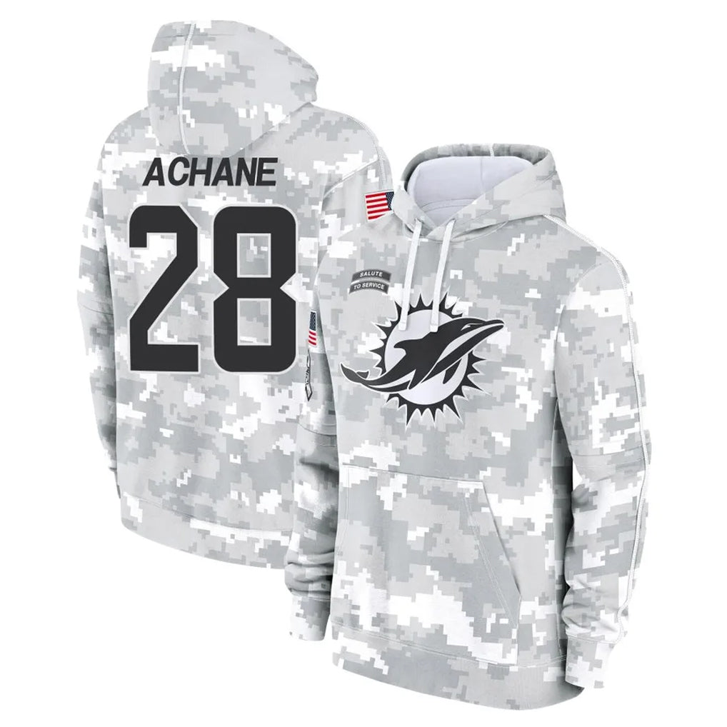 Pouc M.Dolphins #28 De'Von Achane Player Arctic Camo Salute to Service Hoodies Limited Game Stitched Jerseys