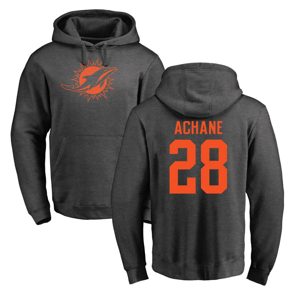 Pouc M.Dolphins #28 De'Von Achane Player Darkgray Pullover Hoodies Limited Stitched Jerseys