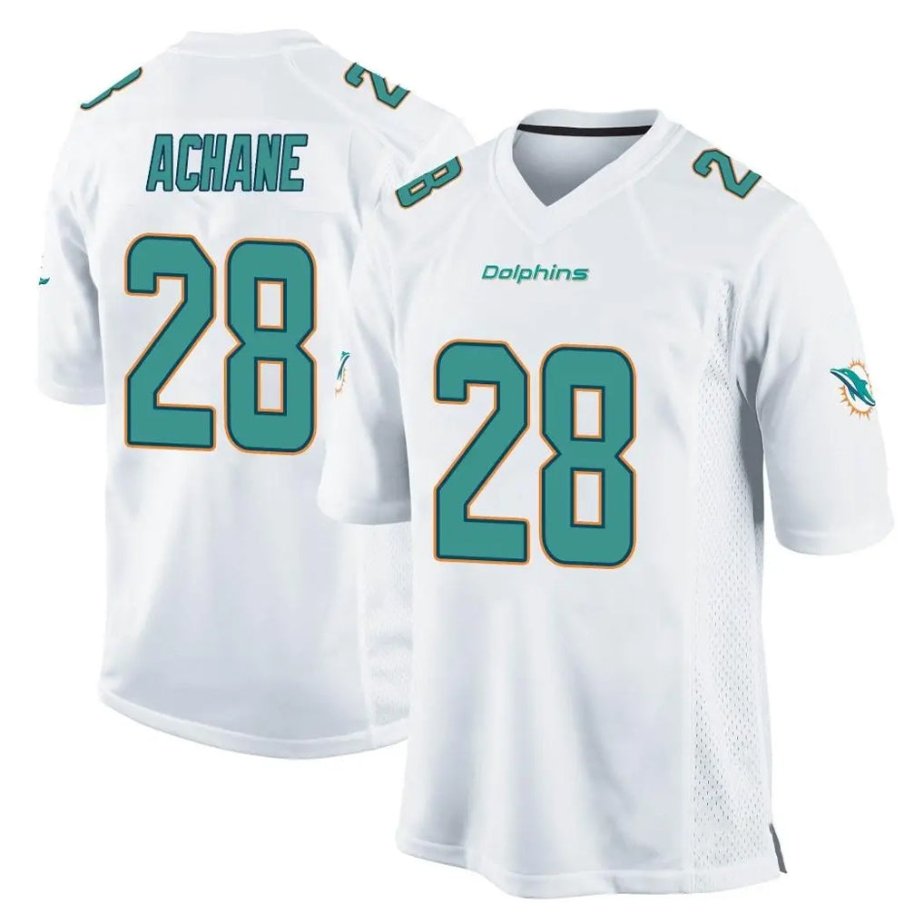 Pouc M.Dolphins #28 De'Von Achane Player White Home Game Stitched Jerseys